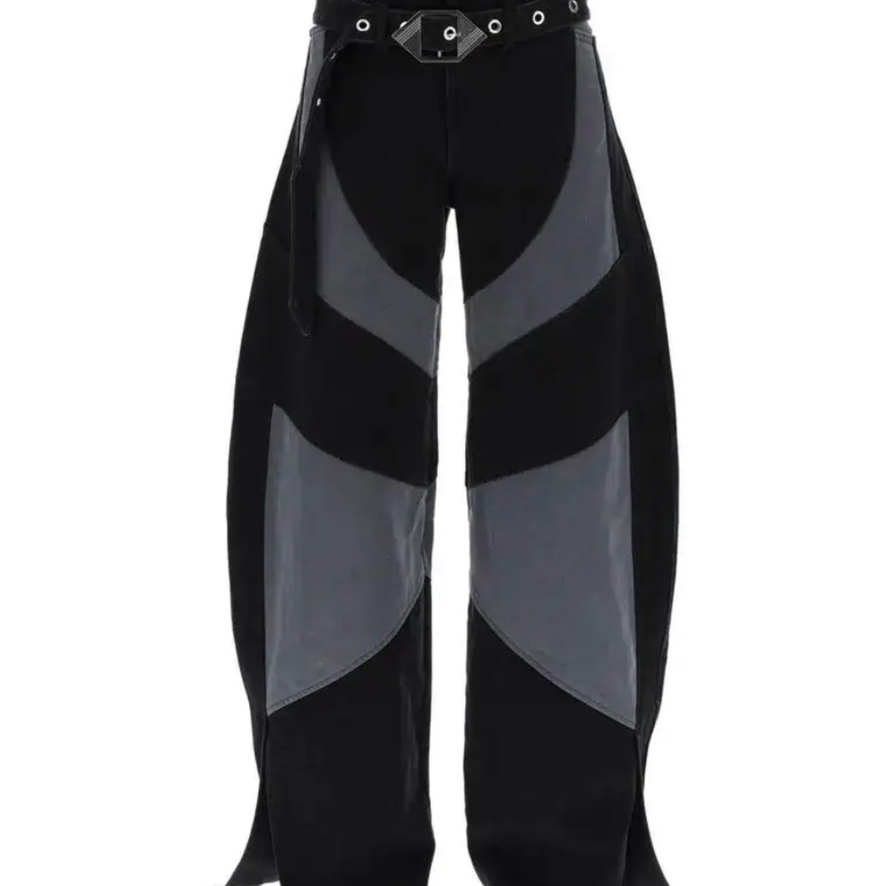 The Attico Black and Gray Patchwork Wide-Leg Jeans - Picture 4 of 8